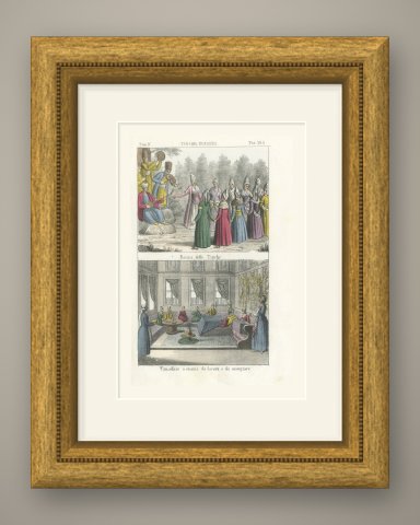 A Dance of Turkish Women and a Room for Work and Meals, Lithograph, 1842, shown framed
