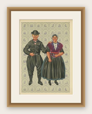 Dutch Man and Woman of Urk in Sunday Dress with Broad Hats, 1932, shown framed