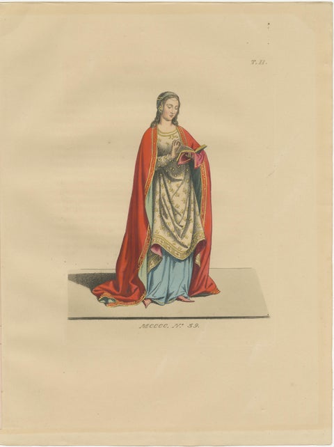 Six Hand-Colored Lithographs of Medieval Italian Costume, Circa 1860, view 6