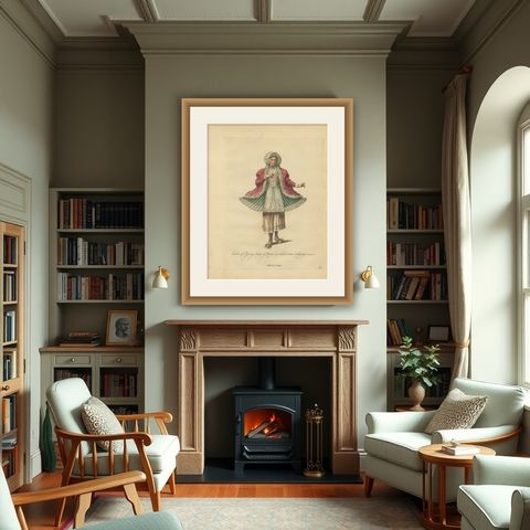 Antique Costume Print Young Lady of Naxos Archipelago Jefferys, 1749, shown framed in a room