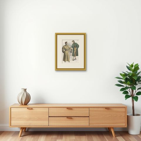 Vintage Fashion Print (Pl. 14307) published in Ladies Styles, 1952, shown framed on a wall