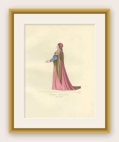 Antique Print of an Italian Noblewoman, 15th Century, by Bonnard, 1860, shown framed