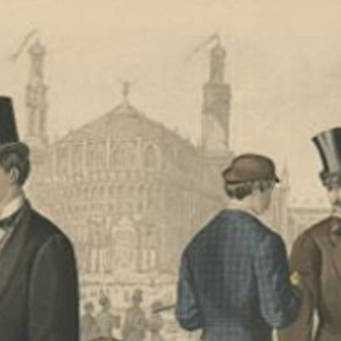 Antique Fashion Print of Men, Children and a Woman in the 19th Century, close-up 1