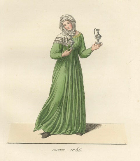 Servant, Dominican Nun and Young Lady in Traditional Italian Dress - 1845 Print, close-up 4