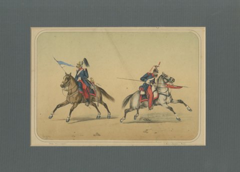 Spanish Lancers at the Charge, Villegas, Hand Colored Lithograph, 1861, view 2