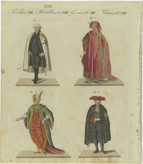 18th-Century Aristocratic and Ceremonial Attire: Handcolored Engraving of 1805, view 2