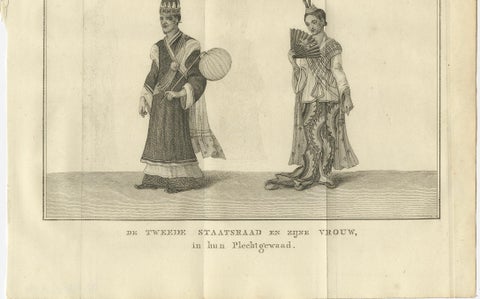 Burmese Minister & Wife in Ceremonial Dress, Antique Costume Print, c.1800, close-up 1