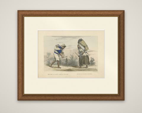Mexican Market Indian and Firewood Seller, Hand-Colored Costume Print, 1865, shown framed