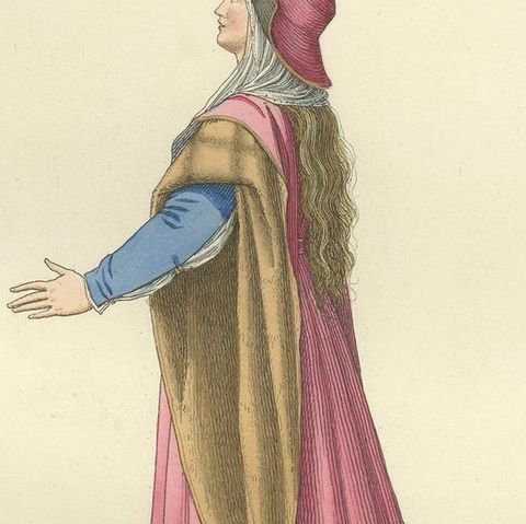 Antique Print of an Italian Noblewoman, 15th Century, by Bonnard, 1860, close-up 2