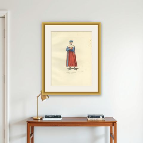 Antique Print of an Italian Nobleman, 14th Century, by Bonnard, 1860, shown framed on a wall