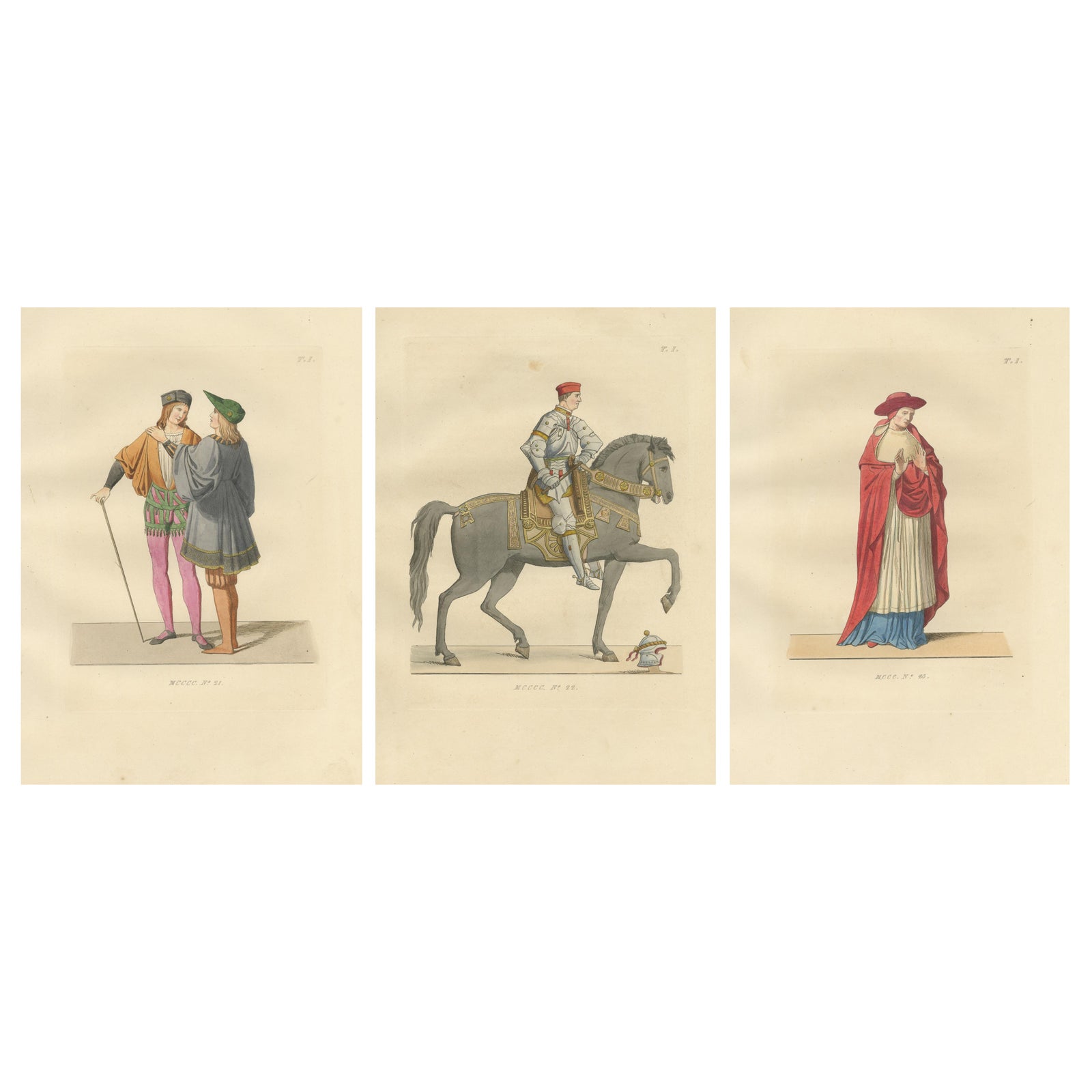 Renaissance Italian Figures: Pages, Cavalier, and Cardinal in Costume, 1845