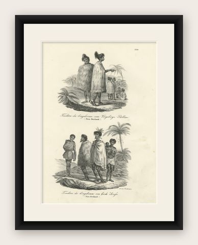 Costumes of the Indigenous People, Cape Palliser & Cook Strait, New Zealand 1836, shown framed