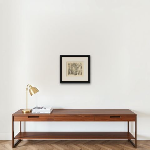 Pl 114 Antique Print of French 18th Century Costumes by Racinet, 'circa 1880', shown framed on a wall