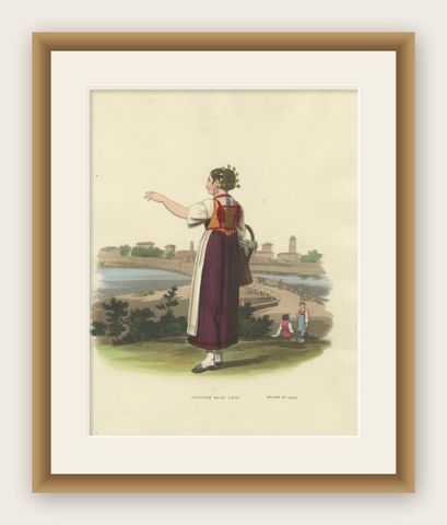 Costume Print: Woman near the Bridge of Lodi, Lombardy, Italy - 1820s Engraving, shown framed