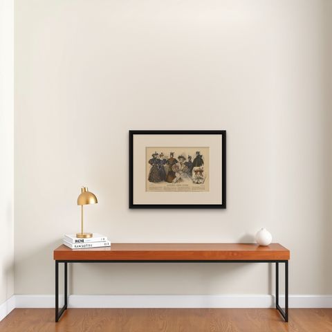 Antique Fashion Print of Women, Published in Germany in, 1895, shown framed on a wall