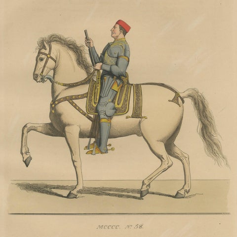 Military Costume of Jordan Orsini, Roman Nobleman on Horseback, Published 1845, close-up 6