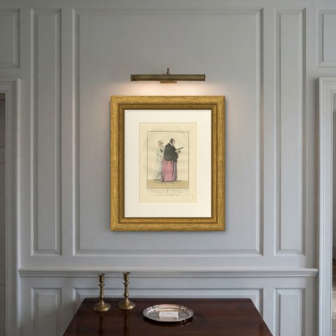 Burgher Woman and Daughter going to Church, Dutch Costume, 1811, shown framed on a wall