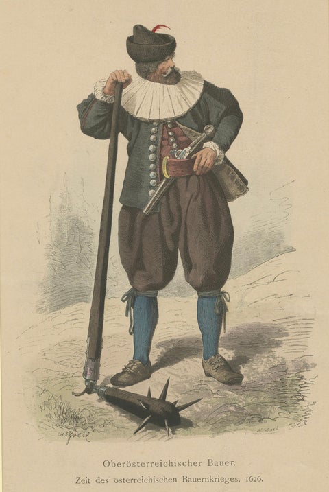Upper Austrian Peasant Couple, 1626, Historic Costume Prints, Berlin 1877, close-up 6