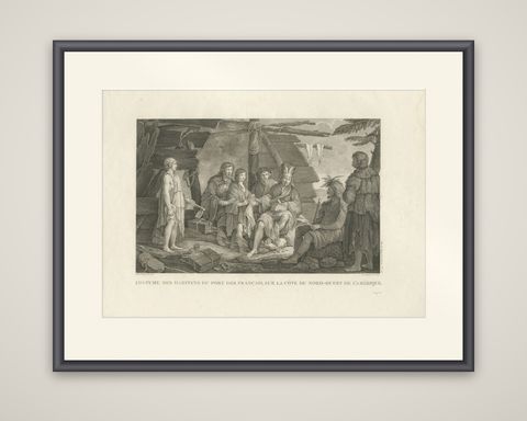 La Pérouse Alaska Tlingit Costume Engraving, French Expedition, 1797, shown framed