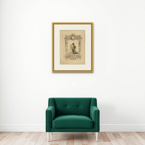 French First Empire Court Costume Lithograph, 1807, Published 1847, shown framed on a wall