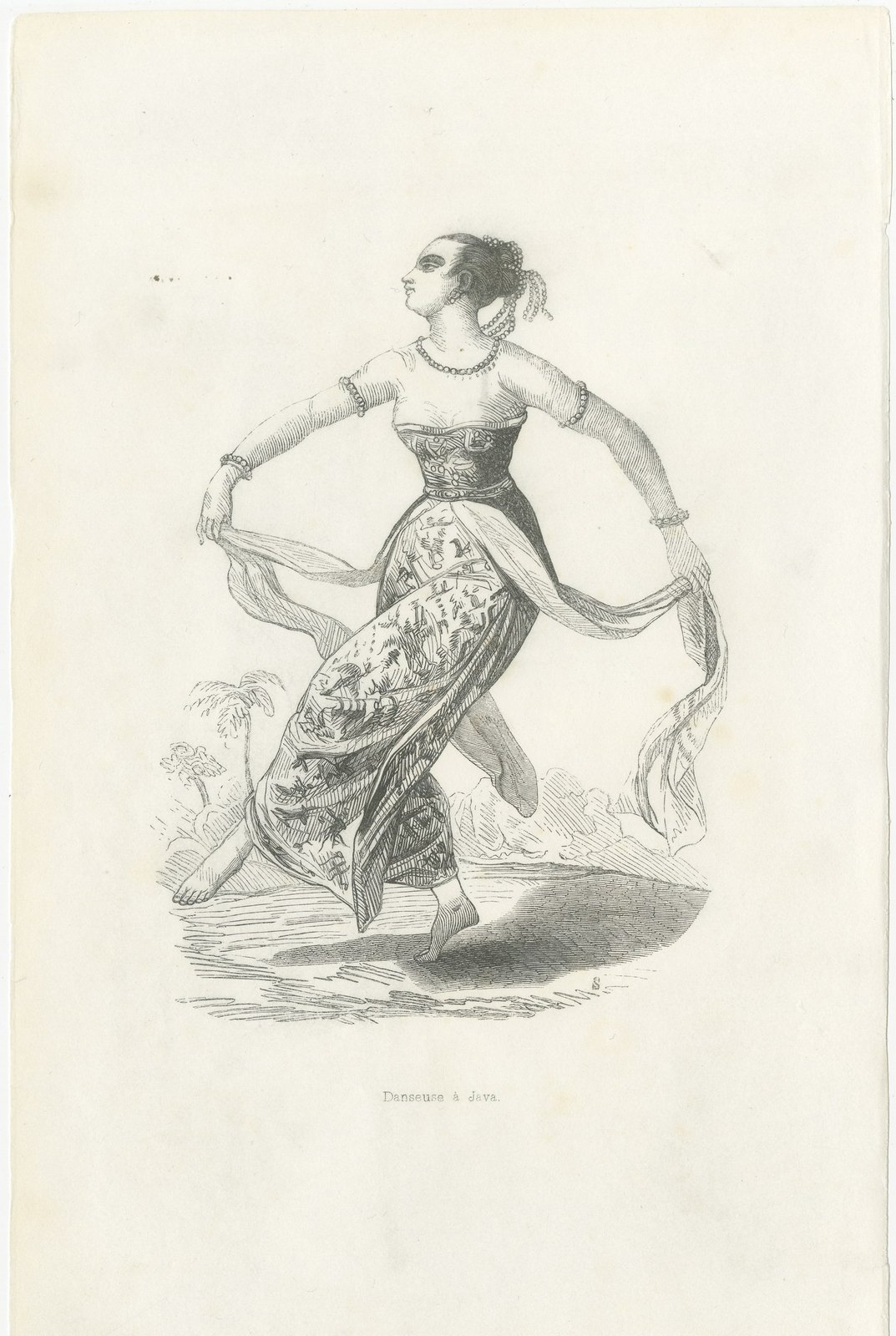 Female Dancer in Java, Antique Wahlen Costume Print, 1843-1844