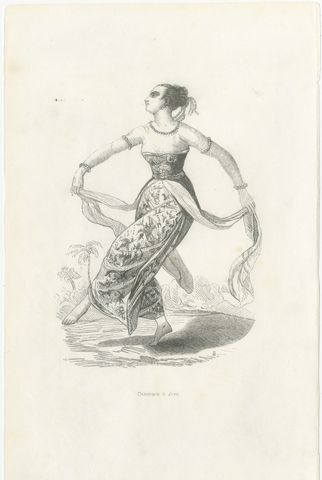 Female Dancer in Java, Antique Wahlen Costume Print, 1843-1844