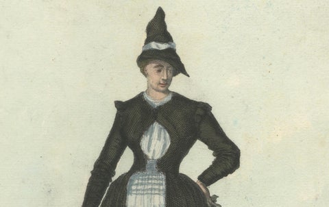 Copperplate Engraving of a Dutch Seaman’s Wife in Traditional Costume, 1703, close-up 1