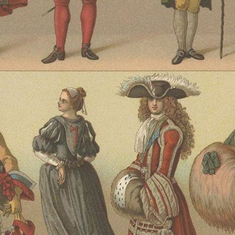 Pl. 106 Antique Print of European XVII-XVIIIth Century Costumes by Racinet, close-up 2