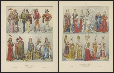 France 15th Century, Pair of Antique Hand-Colored Costume Prints, Published 1880, view 4
