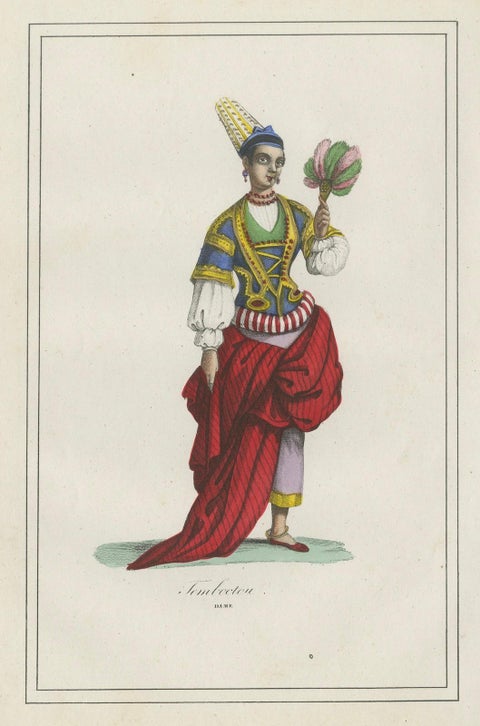 Timbuktu Woman Costume Print, Antique Hand-Colored Lithograph, 1854, close-up 5