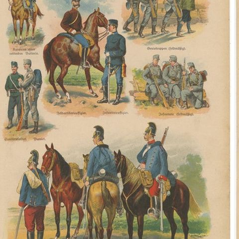 Set of 10 Antique Military Costume Prints, close-up 1