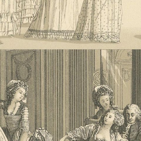 Pl. 120 Antique Print of French 18th Century Dresses by Racinet, 'circa 1880', close-up 2