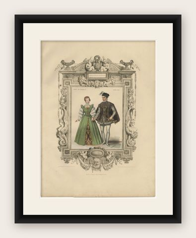 Charles IX French Court Costume, Royal Couple, 1847, shown framed