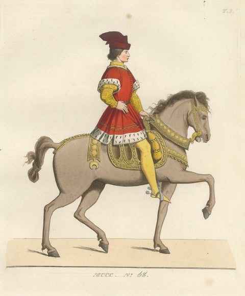 Mounted Nobleman in Parade Dress, Italian Renaissance Equestrian Portrait, 1845, close-up 5