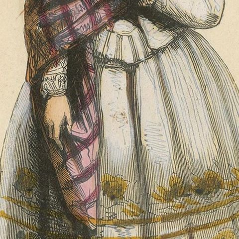 Antique Costume Print of young Lady of Conception Island by Wahlen, 1843, close-up 2