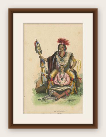 Antique Costume Print of a Meskwaki Chief by Wahlen, 1843, shown framed