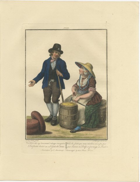 Delft Butter and Leiden Cheese, Dutch Costume Print, Maaskamp, circa 1820, view 2