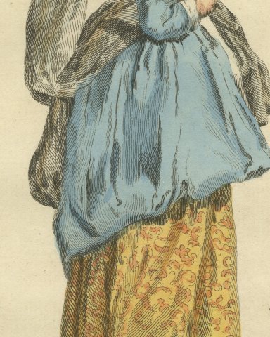 Gentlewoman of Brabant in 1640, Hand Colored Jefferys Costume Plate, 1757, close-up 2