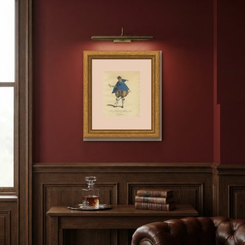Nobleman of Burgundy in Blue Cape and Puffed Trunk Hose, 1577, Jefferys 1757, shown framed on a wall