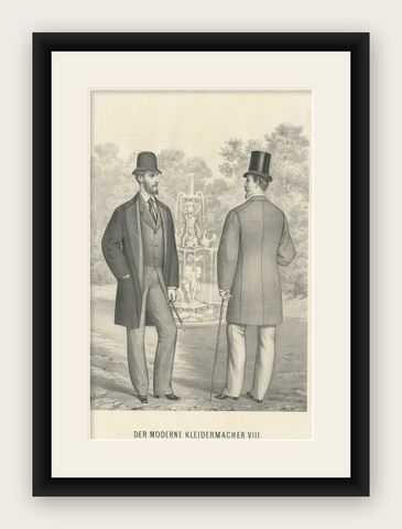 Antique Decorative Print of Men's Fashion, c.1890, shown framed