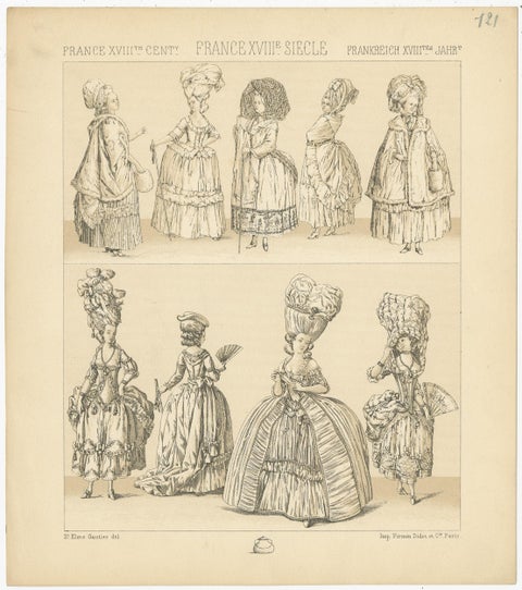 Pl. 121 Antique Print of French 18th Century Dresses by Racinet, 'circa 1880', view 2