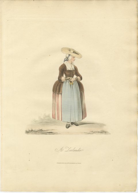A Zealander, Zeeland Regional Dress, Antique Ackermann Print, 1817, view 2