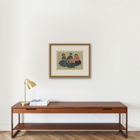 Joyful Children's Round Dance in Spakenburg Costume, Dutch Folk Art Print, 1932, shown framed on a wall