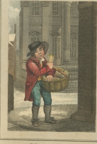 Boy Selling Matches at the Mansion House, Cries of London, 1804, close-up 1