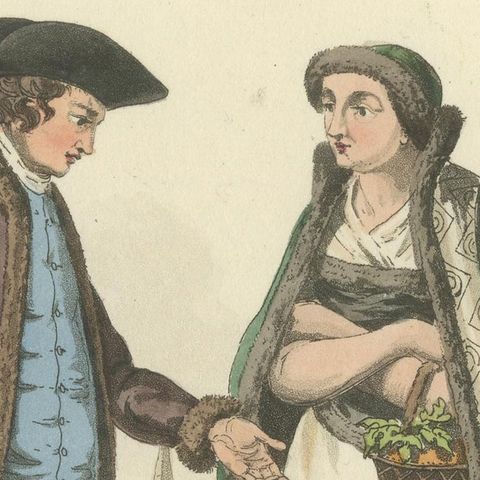 Austrian Folk Couple: Elegant Regency Costume from 1808, close-up 6