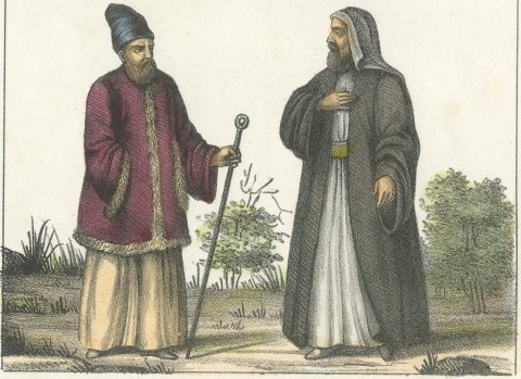 Greek Orthodox Bishops Officiating with a Papas and Protopapas, 1842, close-up 2