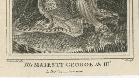 King George III in Coronation Robes, Small Antique Engraved Portrait, c.1780, close-up 4