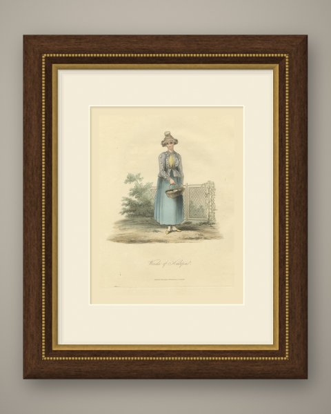 Woman of Hinlopen, Frisian Dress, Antique Ackermann Print, 1817, shown framed