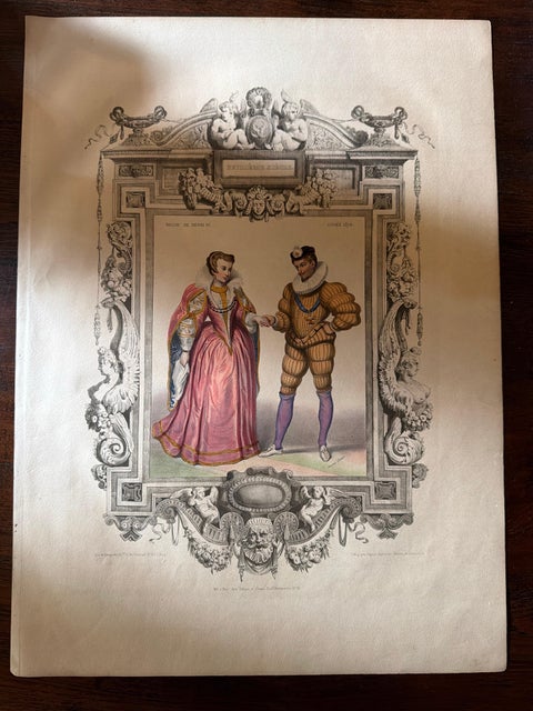Henri III French Court Costume, Royal Couple Costume Lithograph, 1847, view 4