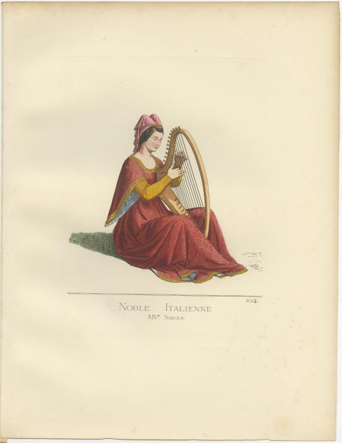 Antique Print of an Italian Noblewoman, 14th Century, by Bonnard, 1860, view 2
